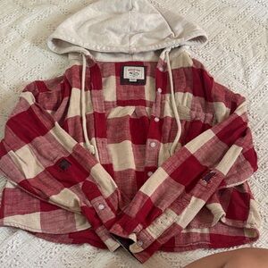 American Eagle Outfitters Red and Cream Plaid Shirt